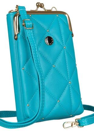 Сумка-кошелек женская из экокожи с карманом для телефона peterson ptn m-06 голубой