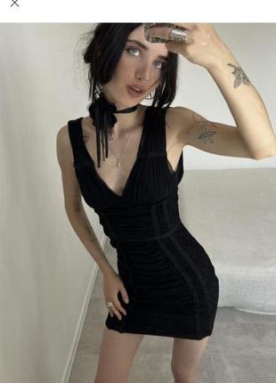 Розкішна чорна сітчата міні сукня вечірня6 фото