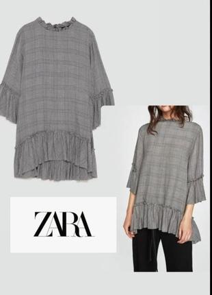 Блуза женская в клетку свободного кроя с оборками от бренда zara xs2 фото