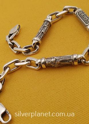 Чоловічий срібний браслет якірний зі святими. браслет на руку якірний 20 розмір срібло 92510 фото