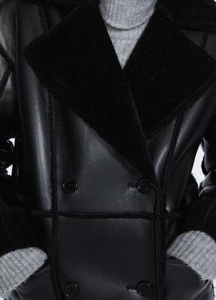 Черное пальто двухбортное stradivarius4 фото