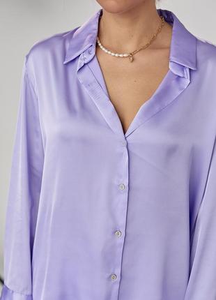 Блуза шелковая женская классическая фиолетовая на пуговицах4 фото