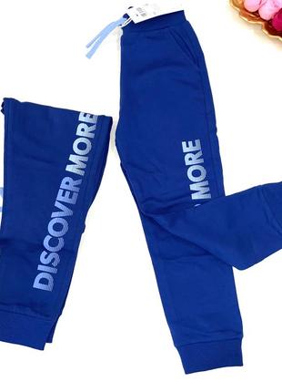 Спортивные брюки синего цвета с надписями, на утеплении на новом поясе регулируется. 100% котон4 фото