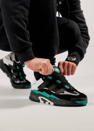 Мужские кроссовки adidas originals niteball prm black white green3 фото
