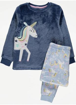 Темно-синяя флисовая пижама со звездами и единорогами george 6895