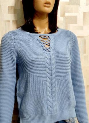 Стильний блакитний джемпер зі шнурівкою на грудях george, стильный голубой джемпер со шнуровкой