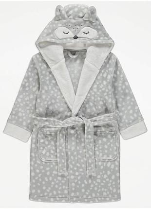 Сірий халат з капюшоном та принтом тварин george 6977