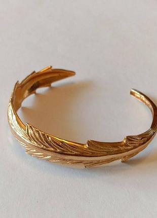 Браслет перо позолоченный дизайнерский винтажный