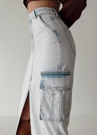 Женская длинная джинсовая юбка с карманами коттон турченка4 фото