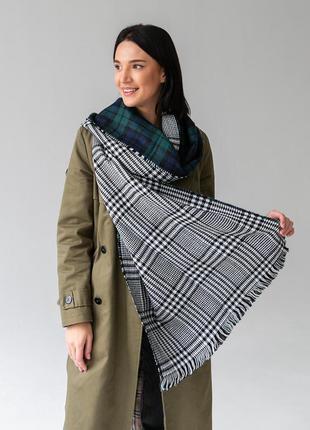 Zara обʼємний  чорний білий в клітинку шарф zara шарфик в’язаний довгий стильний