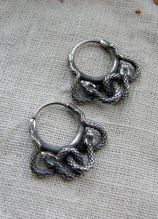 Стильні круглі сережки змії сережки кільця у вигляді змій прикраса зі зміями з мед сталі