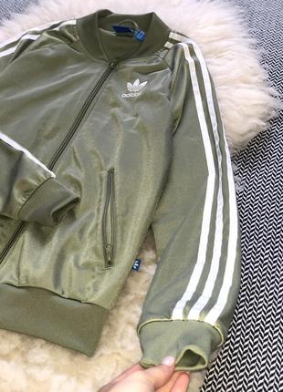Бомбер куртка зіп кофта adidas оригінал вітровка лого логотип великий хакі манжети6 фото
