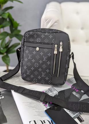 Чоловіча сумка месенджер луї віттон через плече чорний класичний louis vuitton