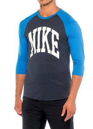 Легкая стильная мужская футболка лонгслив большое лого nike blindside three-quarter sleeve1 фото