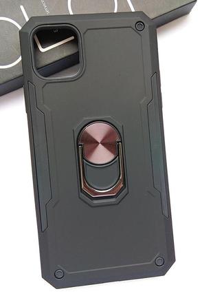 Чохол + скло для iphone 11 pro протиударний бампер з кільцем (чорний)3 фото