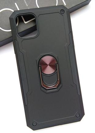 Чохол + скло для iphone 11 pro протиударний бампер з кільцем (чорний)2 фото