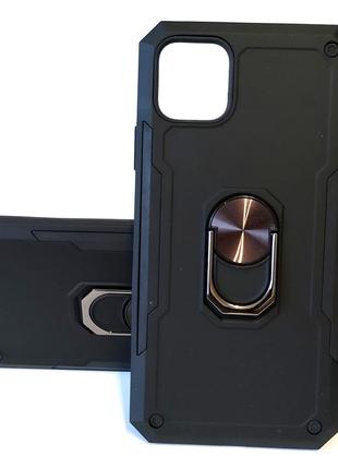 Чехол + стекло для iphone 11 pro противоударный бампер с кольцом (черный)
