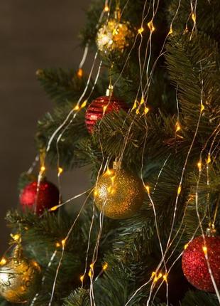 Гирлянда лучи росы/конский хвост 2м, 10 нитей, золото, на батарейках + usb