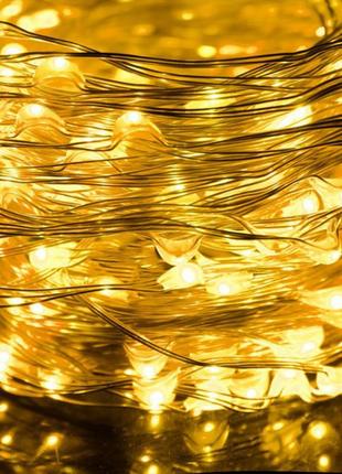 Гирлянда лучи росы/конский хвост 2м, 10 нитей, золото, на батарейках + usb