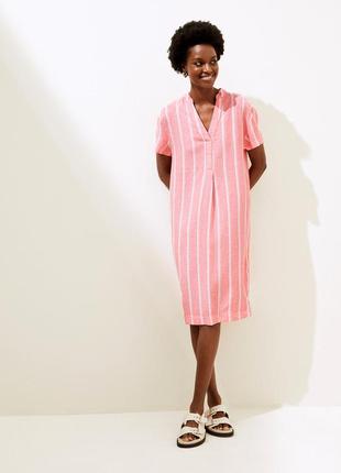 Сукня marks & spencer р. 16 рожева з білим льон віскоза лляне плаття бохо кокон балон2 фото