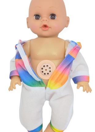 Пупс лялька розмовляє плаче сміється в костюмі одноріг 29.5 см little baby з пляшечкою5 фото