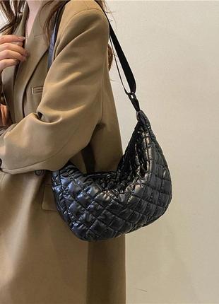 Тренд стьобана чорна нейлонова балоньова жіноча сумка шопер через плече кросбоді