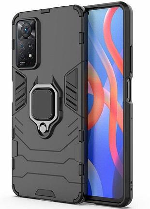 Чехол fiji ring для xiaomi redmi note 11 pro global (4g/5g) бронированный бампер с кольцом подставкой черный