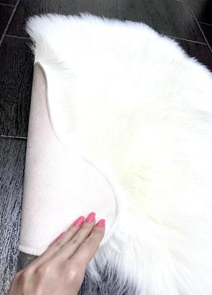 Хутряний білий килимок 65 х 50 см, пухнастий килимок шкірка, штучна овчина, килимок хутро5 фото