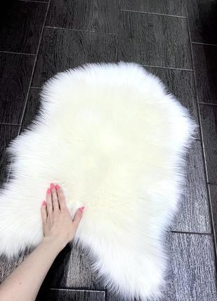 Хутряний білий килимок 65 х 50 см, пухнастий килимок шкірка, штучна овчина, килимок хутро3 фото
