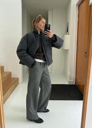 Шерстяные шерстяные, серые структурированные брюки limited edition zara