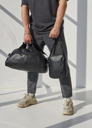Комплект сумка груша кожзам + борсетка кожзам, puma черный (черные лого)2 фото