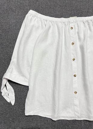 Біла блузка із льону прямого крою однотонна тканина3 фото