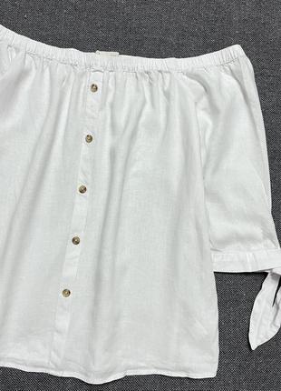 Біла блузка із льону прямого крою однотонна тканина4 фото