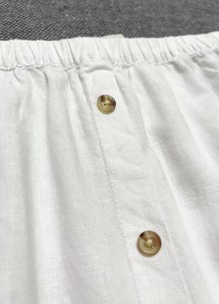 Біла блузка із льону прямого крою однотонна тканина6 фото