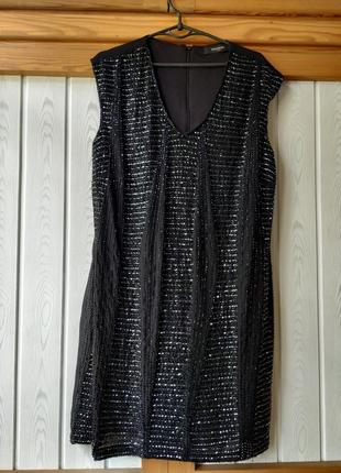 Эффектное черное бисерное платье reserved размер 40