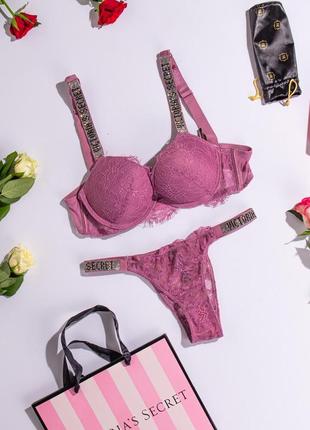 Комплект женского нижнего белья с кружевами бразилиана victoria's secret2 фото