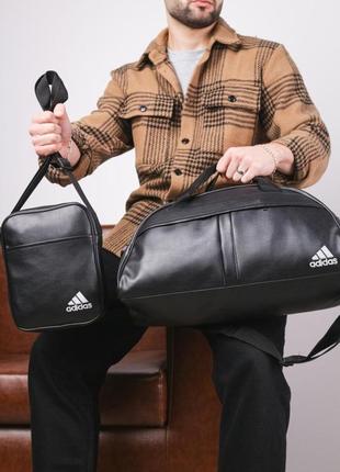 Комплект сумка груша кожзам + борсетка кожзам, adidas черный (белые лого)3 фото