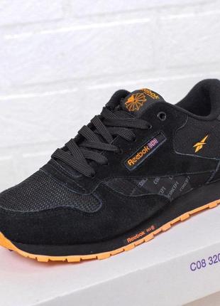 Розпродаж! reebok classic кросівки чорні з помаранчевим рібок замшеві замш сітка осінні весняні демісезонні демісезон низькі рібок класік