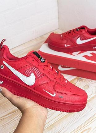 Розпродаж! nike air force 1 mid червоні з білим кросівки чоловічі шкіряні топ якість найк форс кеди шкіра весняні осінні демісезонні демісезон низькі