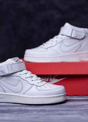 Распродажа! nike air force 1 mid кроссовки мужские кожаные отличное качество белые кеды высокие весенние демисезонные демисезон осенние на липучке найк форс