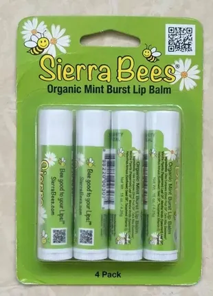 Sierra bees органические бальзамы для губ со вкусом мяты 4 шт в упаковке по 4,25 г