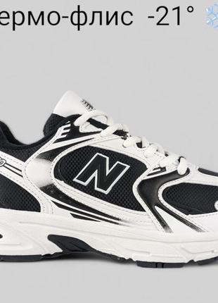 Термо  кросівки new balance 530 fleece thermo white  Ducks  кроссовки термо нью беланс 530 белые с чёрным