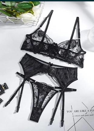 Еротичний сексуальний комплект нижньої білизни бюстгальтер трусики пояс