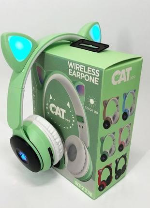 Бездротові навушники st77 led з котячими вушками, що світяться. колір:зелений
