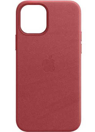 Кожаный чехол leather case (aa plus) с magsafe для apple iphone 14 (6.1") crimson, штучна шкіра