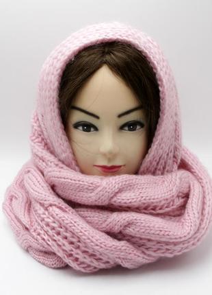 Розовый хомут женский крупно вязаный зимний, шарф труба с вязаным узором осенний/зимний, снуд большой1 фото