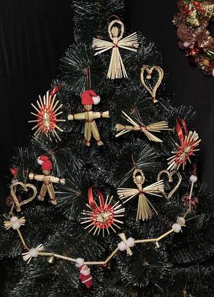 Ялинкова іграшка "серце" (солома, 10см) ручна робота