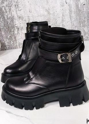 Натуральные кожаные черные демисезонные и зимние ботинки5 фото