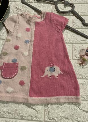 Тепленькое вязаное платье на малушку 3-6 месяцев2 фото