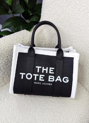 Сумка женская марк джейкобс шоппер  черная с мехом marc jacobs tote bag шопер